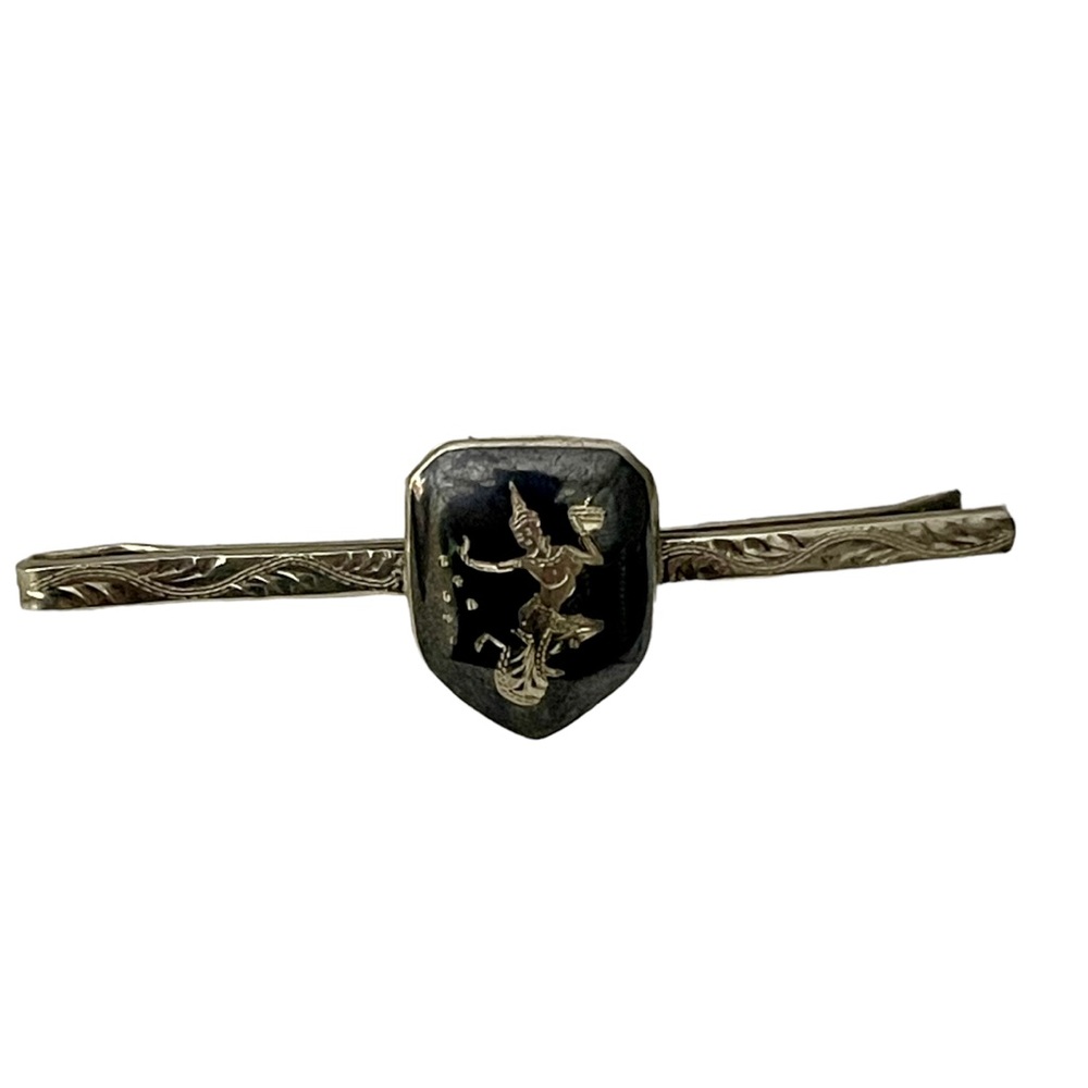 2/$50 Vintage 925 Sterling Silver SIAM Niello Hindu Tie Bar‎ Dancer Classic